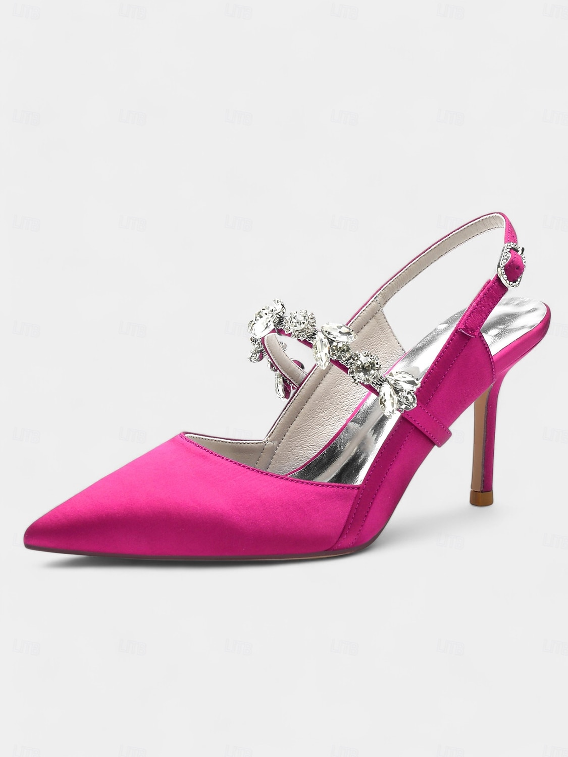 scarpe col tacco da donna in raso bianco con cinturino posteriore e decorazioni in strass – eleganti scarpe a punta per matrimoni e occasioni formali del 2025 a $64.99 –P6