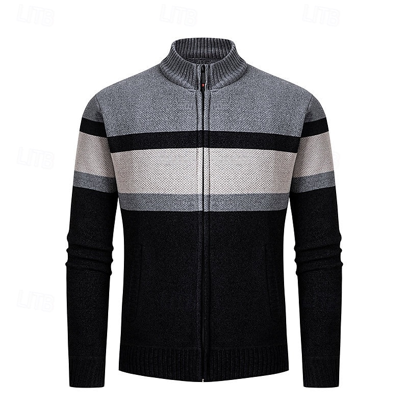 Herren Jacquard-Pullover Strickjacke Kurzer Pullover Strickpullover Gerippt Gehäkelt Stricken Standard Strick Jacquard Kariert / Gestreift / Chevron Stehkragen Modisch Klassisch Freizeitskleidung 2025 - $36.99 –P2