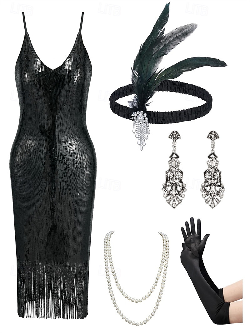 Retró Ordító 20-as évek 1920-as évek Déli Flapper ruha Felszerelések Koktélruha A nagy Gatsby Flapper lány Esküvői Vendég Flitter Rojt Női Farsangi jelmez 7 db Karácsony Mindszentek napja Farsang 2025 - $51.99 –P1