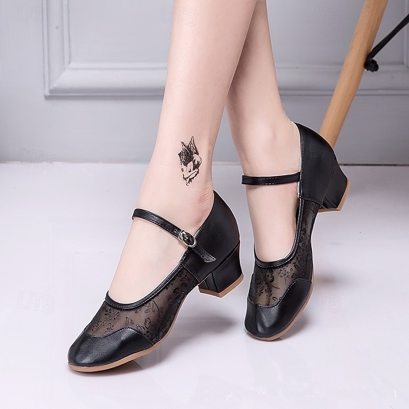 dámské zlaté boty pro společenský tanec – nízký blokový podpatek, vyšívaný design, pohodlné prodyšné pro latinu, salsu a tango 2025 - $42.99 –P4