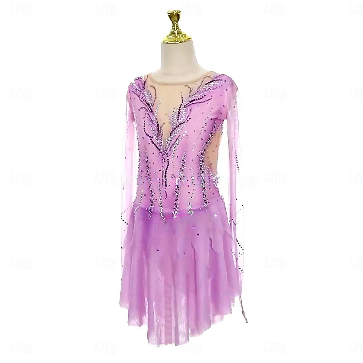 Rochie de Patinaj Artistic Pentru femei Fete Πατινάζ στο πάγο Rochii Mov Tiv Asimetric Plasă Înaltă Elasticitate Antrenament Competiție Ținută Patinaj Clasic Cristale / Strasuri Manșon Lung Patinaj 2025 - $267.19 –P3
