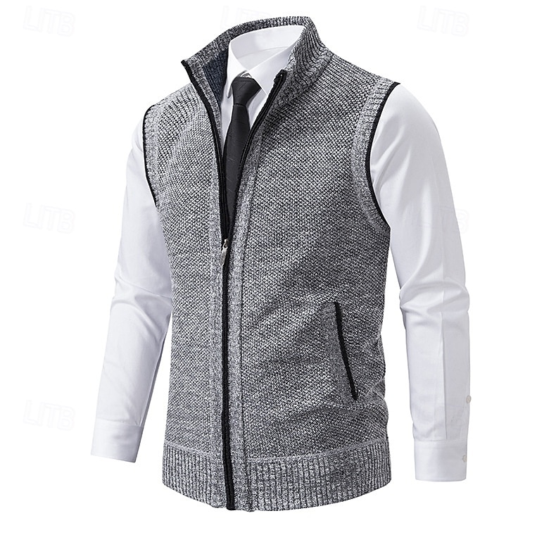 Homens Vestido Suéter Sueter Cardigan Suéter com zíper Suéter de malha Estriado Tricotar Padrão Zip Up Bolsos laterais Côr Sólida Moda Clássico Roupa Diária Encontro Roupa Outono & inverno Preto de 2025 por $28.99 –P3