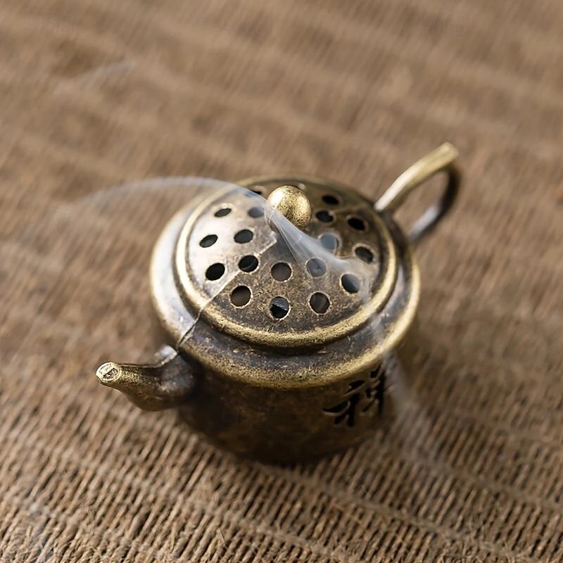 bruciatore di incenso vintage in legno di sandalo e metallo - design teiera decorativa non carica per profumazione della casa &decorazioni per le feste del 2025 a $5.49 –P3