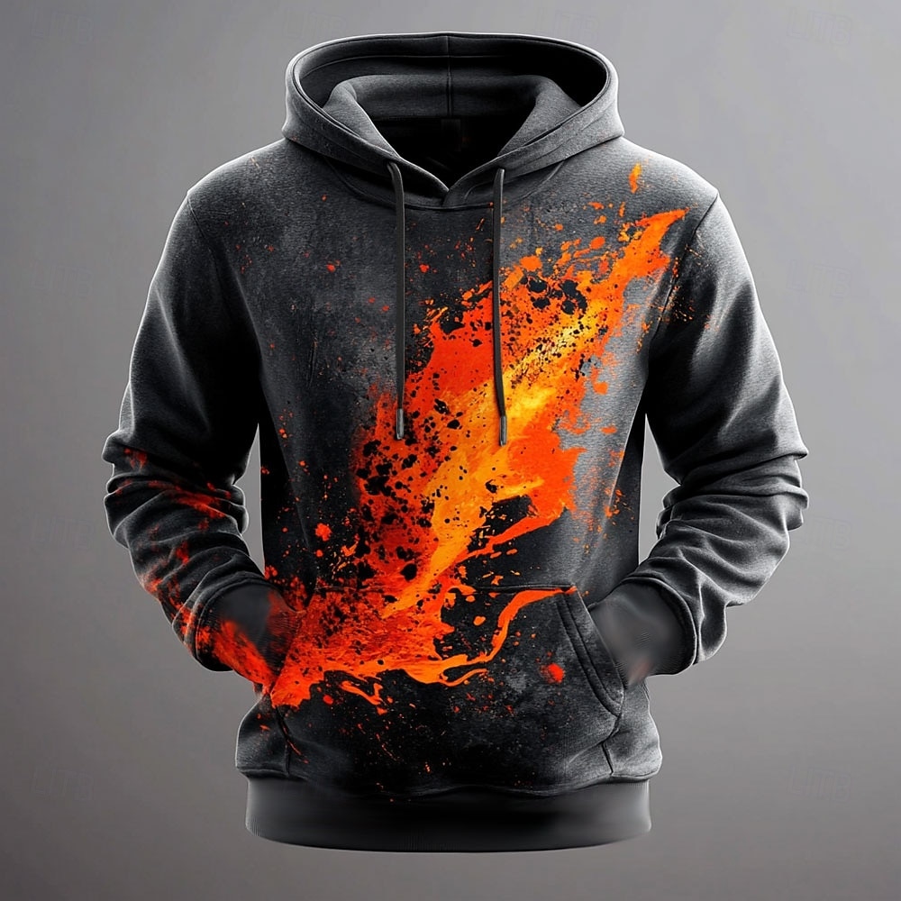Homens Labareda Moletons Moletom Moda Legal Manga Longa Gola Redonda Festa Feriado Streetwear Preto Cinzento Preto Com Cordão Outono Inverno Designer de 2025 por $29.99 –P4