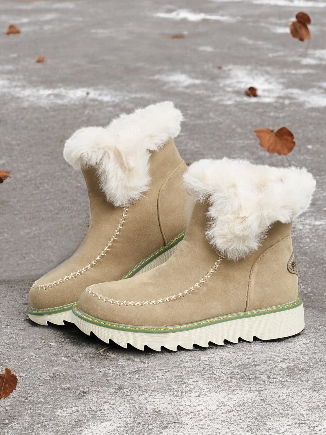 Botas femininas de inverno com forro de pele sintética bege – calor aconchegante com sola antiderrapante para estilo em climas frios de 2025 por $42.99 –P5
