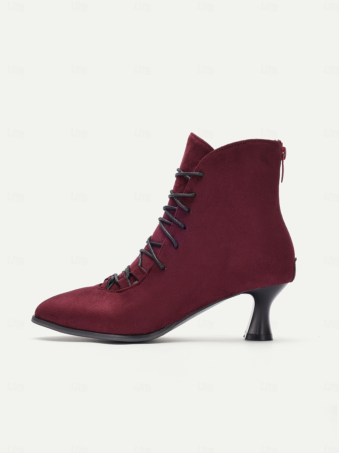 Women's Burgundy Lace-Up Victorian Ankle Boots – Elegant Suede Heeled Footwear for Formal Occasions and Vintage Style 2025 - $46.99 –P2