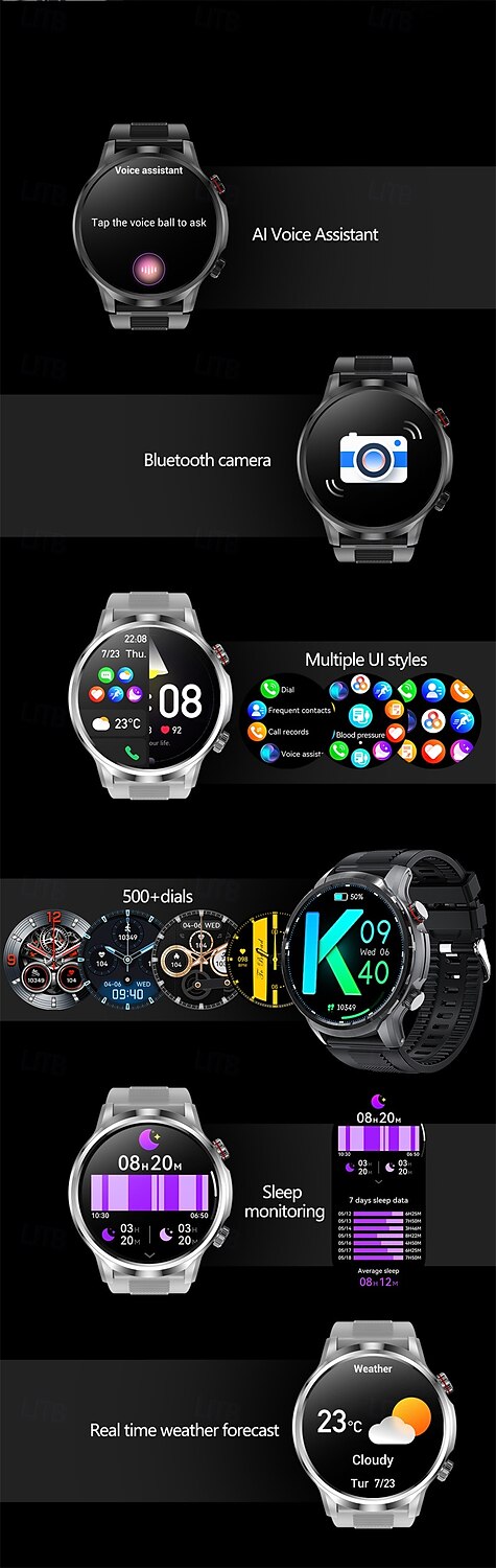 2025年 EX100 スマートウォッチ 1.95 インチ スマート·ウォッチ ブルートゥース 歩数計 着信通知 フィットネスモニター と互換性があります Android iOS 女性 男性 長時間スタンバイ ハンドフリーコール 防水 IP 67 55mmウォッチケース  コレクション – $58.99 –P12