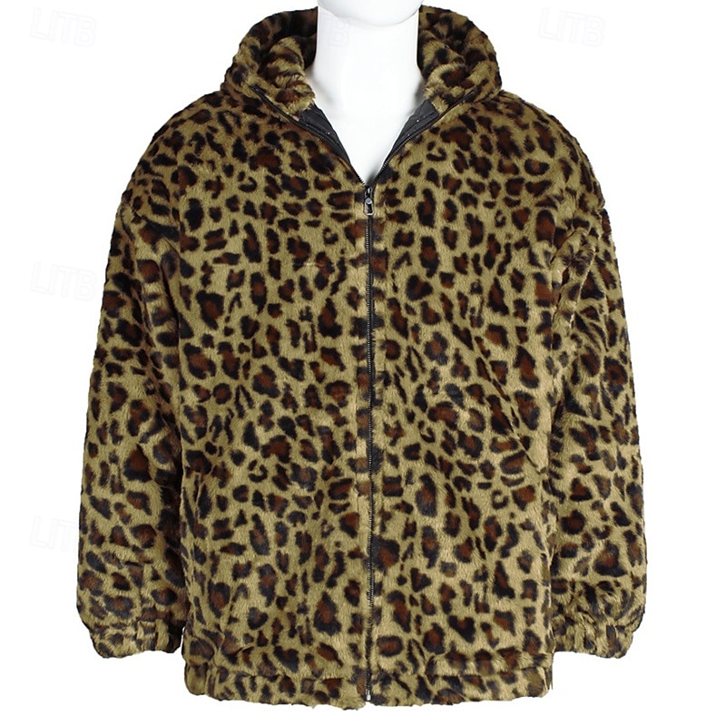 Herren Winterjacke Fleecejacke Mantel aus Kunstpelz Täglich Urlaub warm Tasche Vlies Herbst Winter Leopard-Druck Modisch Strassenmode Mit Kapuze Standard Gelb Blau Grün Jacken 2026 - $57.99 –P16