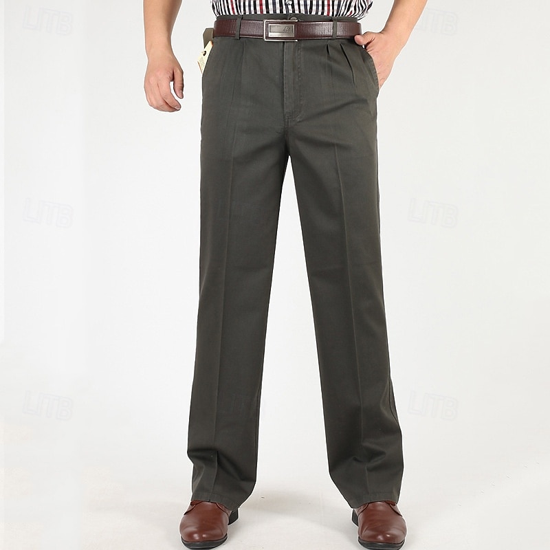 Men's Dress Pants Trousers Chinos Buttons Pocket Straight Leg Plain Comfort Formal Party Work Fashion Classic Style Black Navy Blue Micro-elastic 2025 - $39.99 –P16
