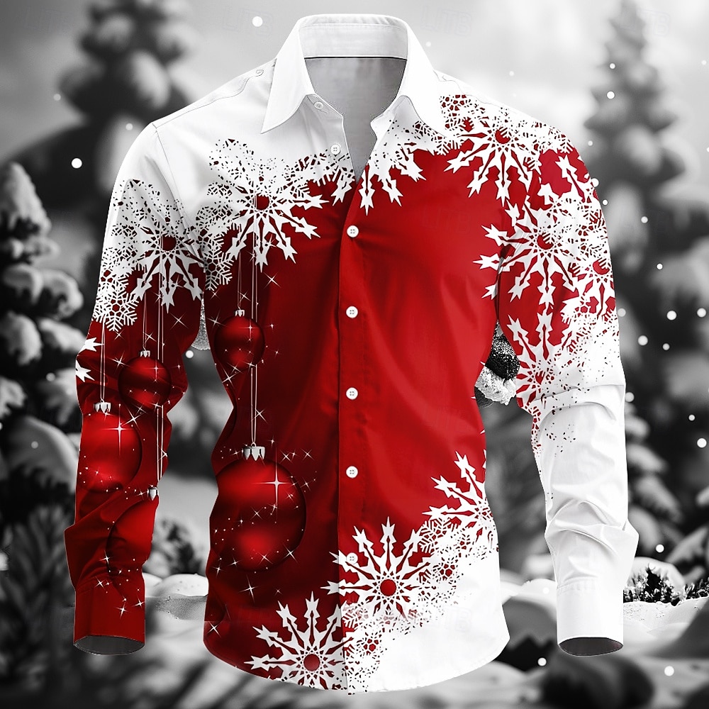 Crăciun Bărbați Fulg zăpadă Cămașă de designer Manșon Lung Stațiune Moda Casual Crăciun Petrecere Iarnă Primăvara & toamnă Răsfrânt Guler Cămașă Butonul sus Albastru piscină Roșu-aprins Mov Trifoi 2026 - $28.99 –P1
