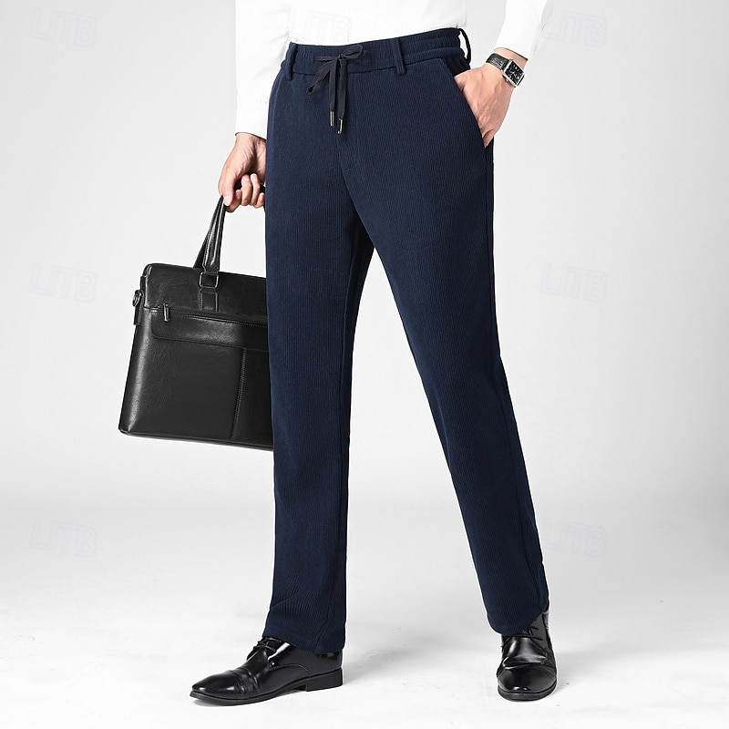 Homens Social Calças de Veludo Calças chinês Bolsos Com Cordão Cintura elástica Côr Sólida Conforto Formal Festa Trabalho Moda Estilo Clássico Preto Azul Marinha Micro-Elástica de 2025 por $18.99 –P7