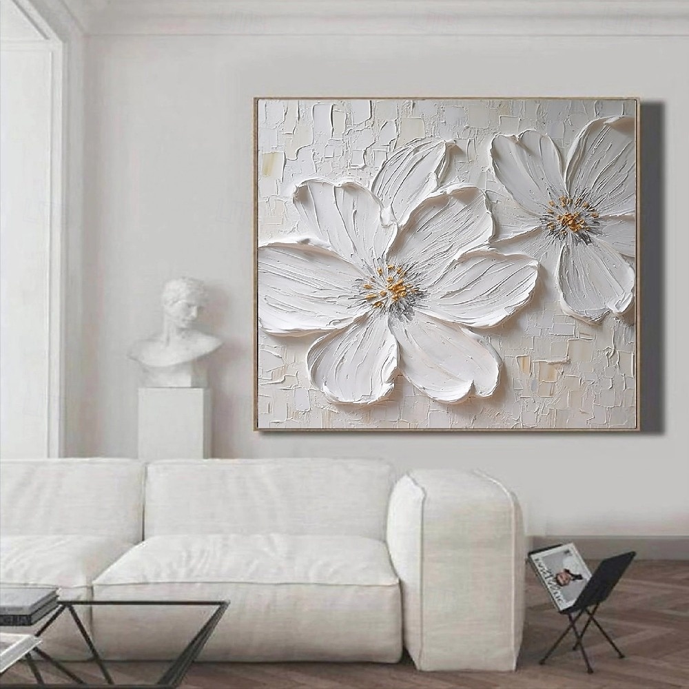 handgemaakte handgeschilderde olieverfschilderij 3d grote witte bloem olieverfschilderij op canvas origineel acryl schilderij zwaar getextureerd schilderij abstract landschap wandkunst bloemen 2025 - $116.99 –P3