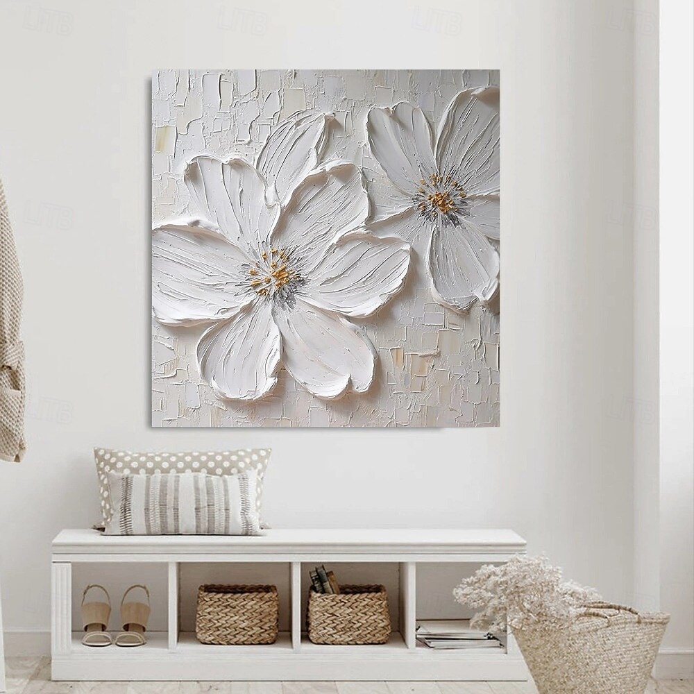 handgemaakte handgeschilderde olieverfschilderij 3d grote witte bloem olieverfschilderij op canvas origineel acryl schilderij zwaar getextureerd schilderij abstract landschap wandkunst bloemen 2025 - $116.99 –P2
