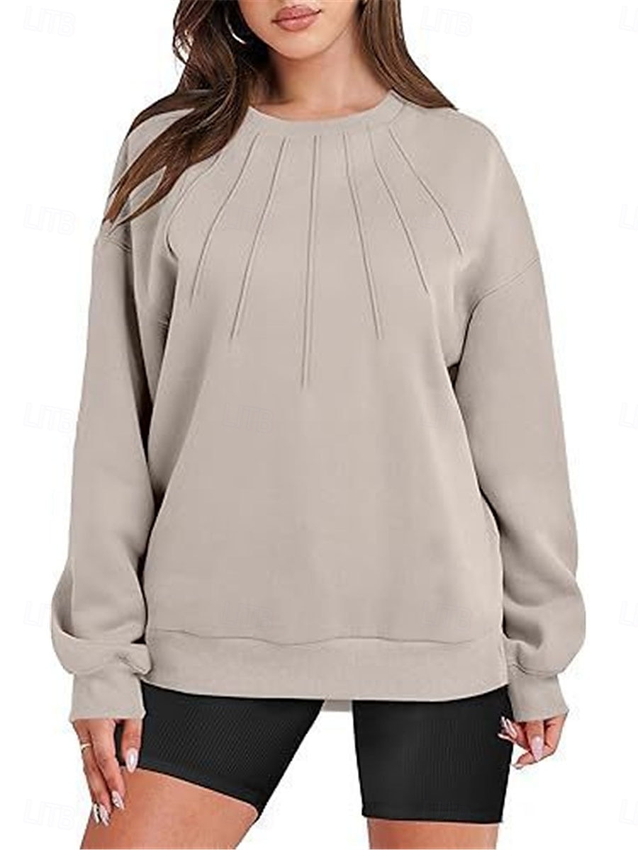 Women's Sweatshirts Plain Casual Long Sleeve Crew Neck Regular Tops Street Dailywear Khaki Fall Winter 2025 - $19.99 –P1