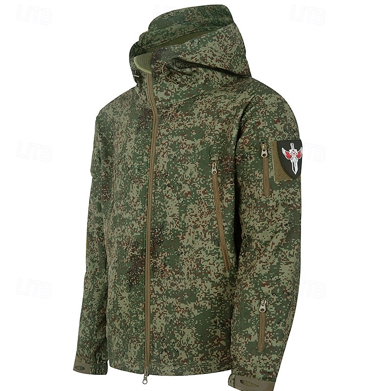 Herr Vandringsjacka Utomhus Kamouflage Vindtät Dragkedja fram Lättviktsjacka Helöppnande blixtlås Camping / vandring / grottforskning Mörkgrå Skog grön Svart kamouflage Svart Armégrön 2025 - $39.99 –P6