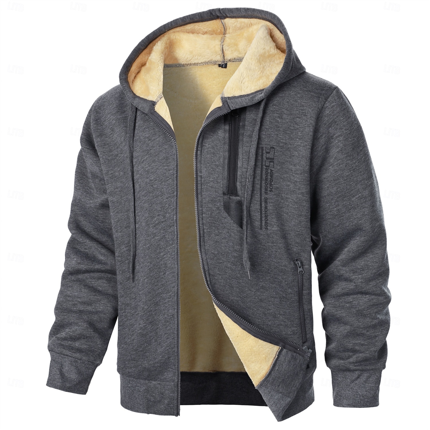 Męskie Bluza z Kapturem Rozpinana bluza z kapturem Kurtka polarowa Szerpa Linend Bluza z kapturem podszyta polarem Czarny Czerwony Granatowy Szary Kaptur Równina Sport i turystyka Codzienny Święto 2026 - $28.99 –P1