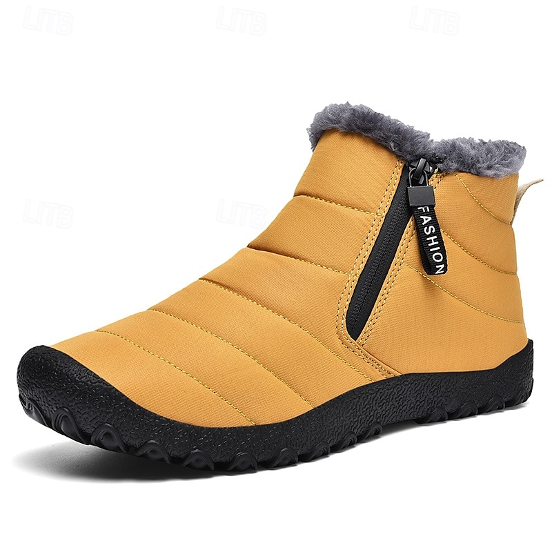 Botas de nieve de invierno amarillas para hombre: impermeables, con forro de piel, cierre de cremallera, botines cálidos antideslizantes para clima frío 2025 - $46.99 –P2