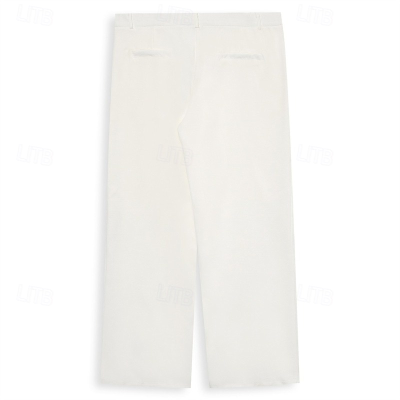 Voor heren Pakken Broek Kostuumbroek Voorvak Recht been Effen Comfort Bruiloft liiketoiminta Strand Modieus Chique en modern Zwart Wit 2025 - $27.99 –P7