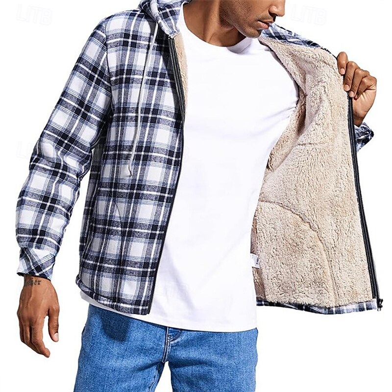 Pánské Mikina na zip Mikina s kapucí na zip Fleecová bunda Černá Rubínově červená Světle modrá Kapuce Pléd Zapni Kapsy Sporty a outdoor Denní Dovolená Polyester Šik ven Základní Na běžné nošení 2025 - $48.99 –P11