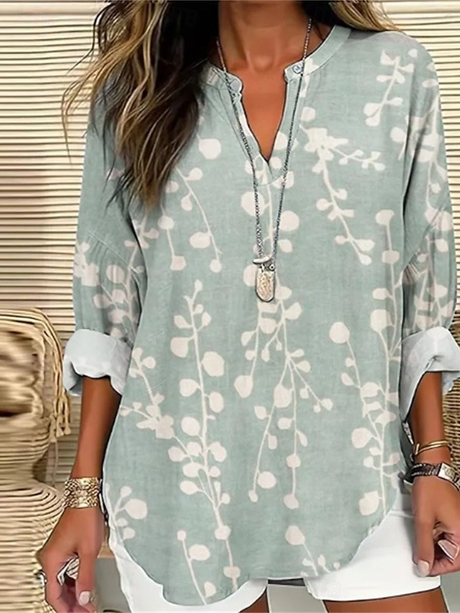 Damen Hemd Bluse Blumen Brautkleider schlicht Langarm Gekerbter Hals Normale Oberteile Täglich Bedruckt Weiß Blau Khaki Herbst Winter 2025 - $27.99 –P2