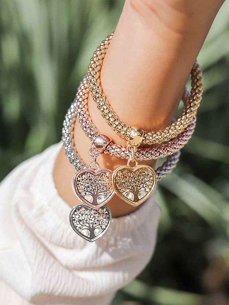 Zestaw bransoletek z zawieszkami w kształcie serca i drzewa życia - wielokolorowe plecione bransoletki damskie do układania w stosy w stylu boho, idealne do codziennych stylizacji lub jako prezent 2026 - $9.99 –P1