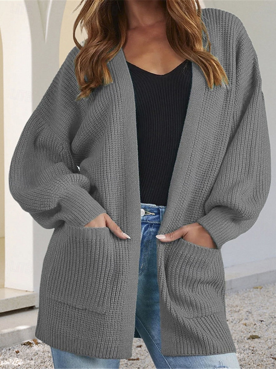 Dames Trui Vest Casual Zacht Heldere kleur Geribd Open voorzijde Zak Gebreid Lange mouw Normale tops breien Buiten Dagelijks Weekend Blozend Roze Rood Herfst Winter 2025 - $29.99 –P5