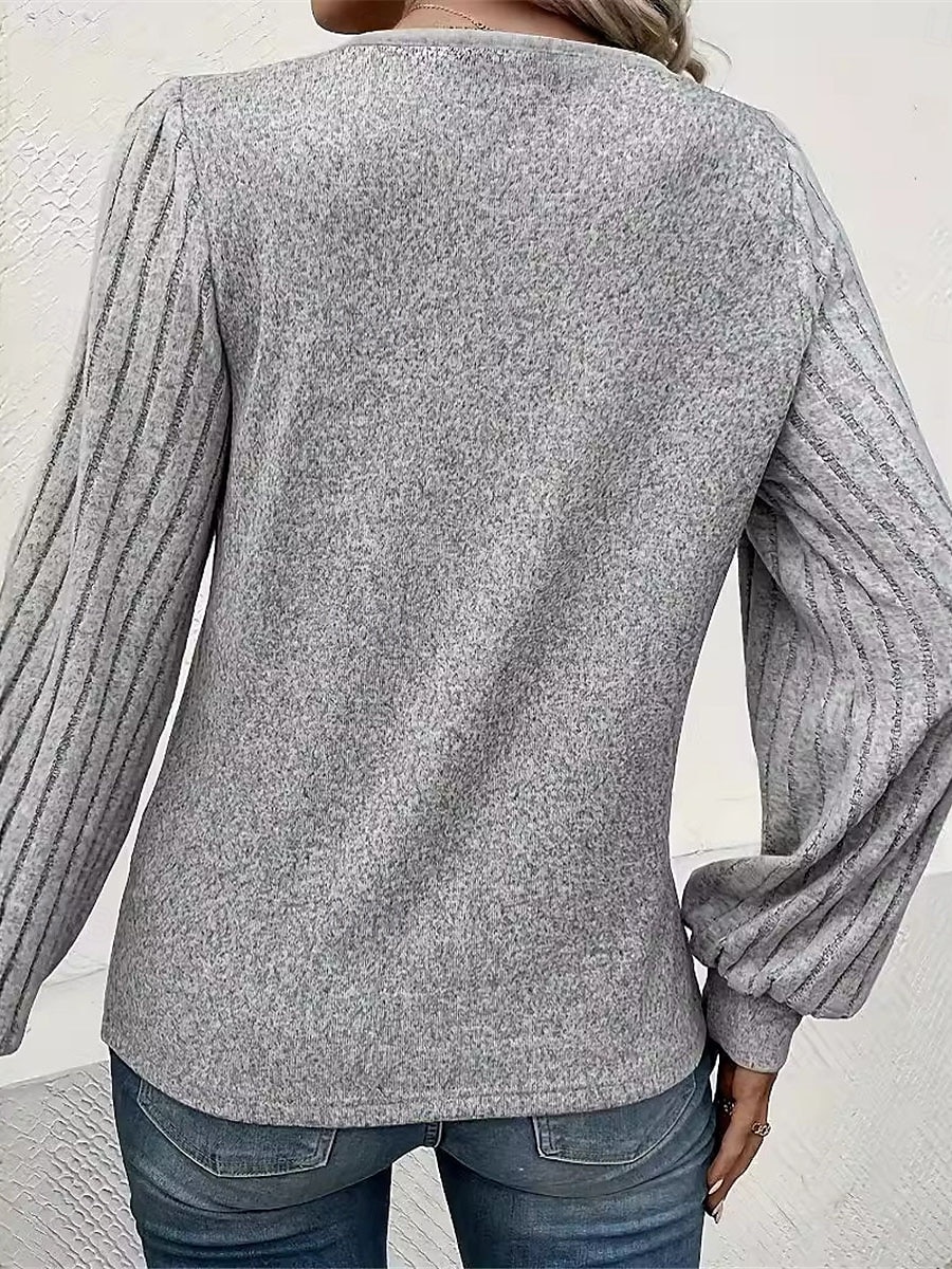 Damen Hemd Bluse Feste Farbe Basic Brautkleider schlicht Langarm V Ausschnitt Normale Oberteile Täglich Knopf Grau Herbst Winter 2025 - $21.99 –P2