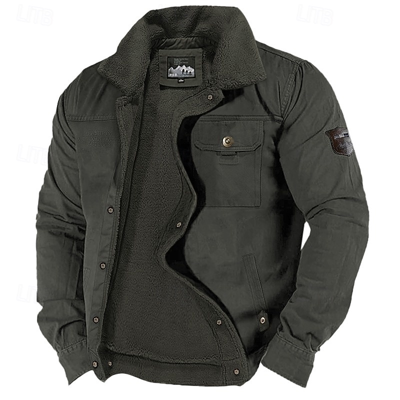 Herren Fleecejacke Cargo-Jacke Arbeitsjacke Formell Heim Windjacke Langlebig Tasche Fleecekragen Herbst Winter Einfarbig Aktiv Vintage Kragen Regulär Marineblau Dunkelgrün Khaki Jacken 2026 - $60.99 –P2
