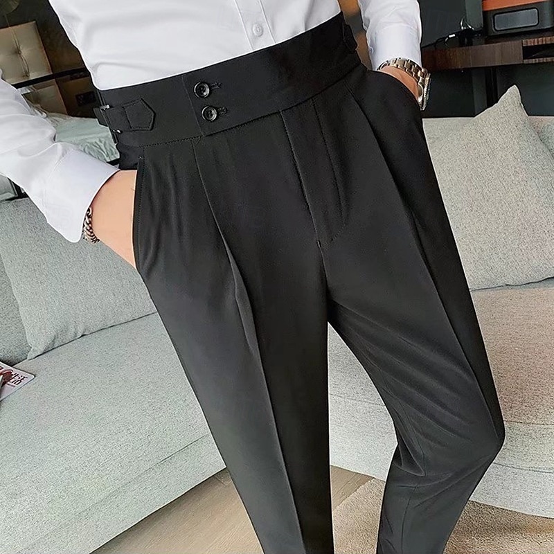 Men's Graduation Dress Pants Trousers Chinos Buttons Pocket Solid Color Comfort Formal Party Work Fashion Classic Style Black White Micro-elastic 2025 - $23.99 –P3