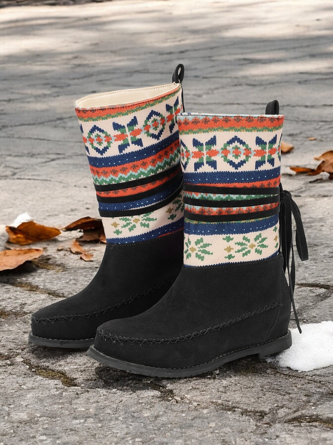 dámské zimní boty s retro pleteným vzorem – semišový svršek s tribal designem a hřejivou podšívkou, ideální do chladného počasí i k ležérním outfitům 2025 - $42.99 –P4
