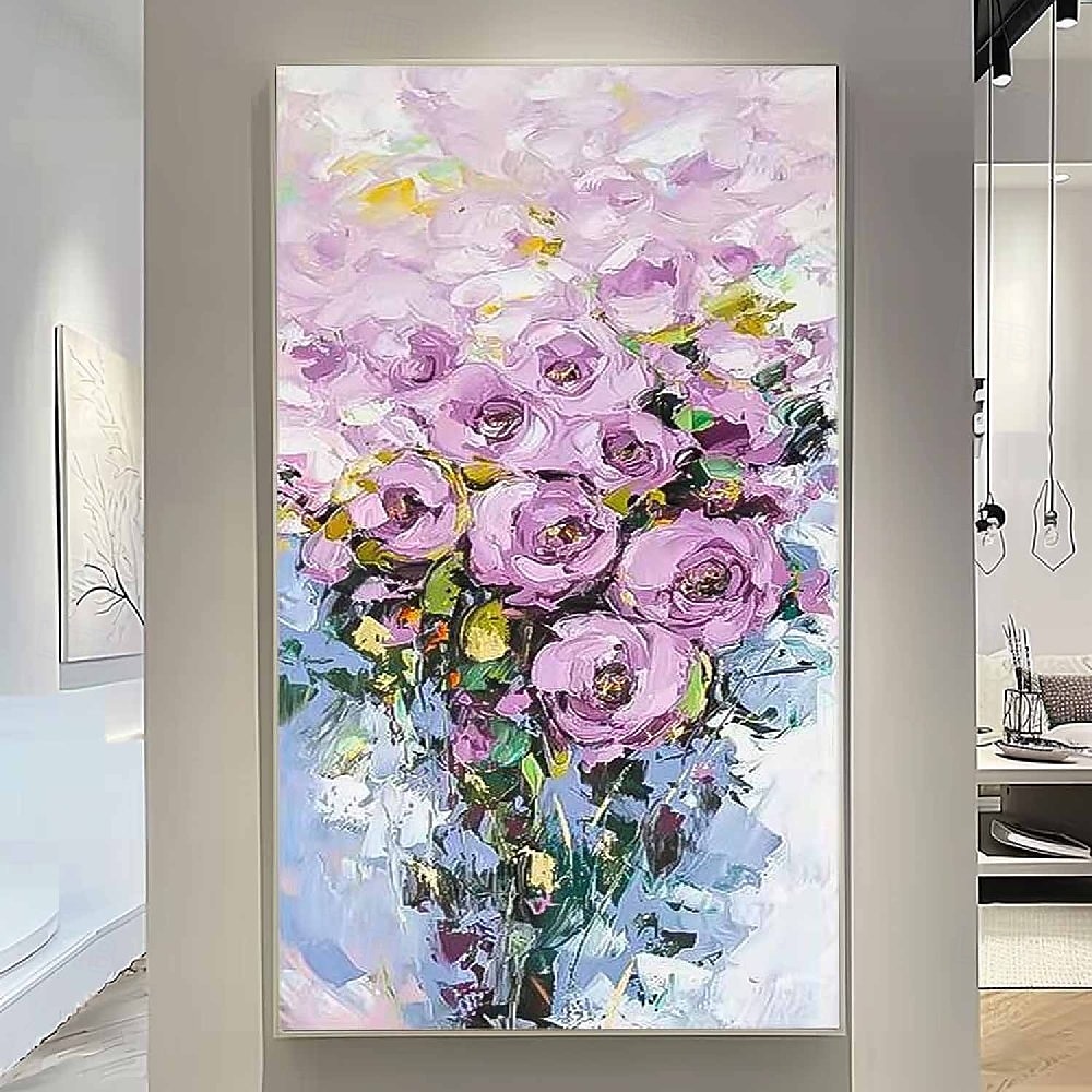 handgjord handmålad oljemålning vägg purole blomma landskapsmålning heminredning färgglad blommig oljemålning på duk stor väggkonst abstrakt 3d blomma konst boho vägg dekor anpassad målning 2025 - $75.99 –P1