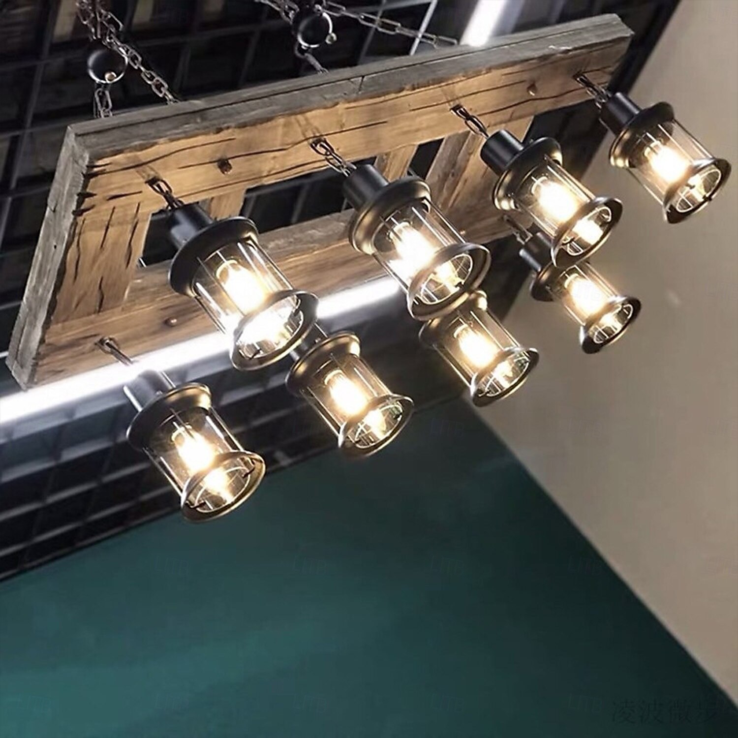 95cm LED longue bande rétro lustre en bois avec abat-jour en verre corde suspension 8 têtes blanc chaud lumières luminaire décoratif rétro rustique antique plafonnier AC110V AC220V de 2025 ? $549.99 –P7