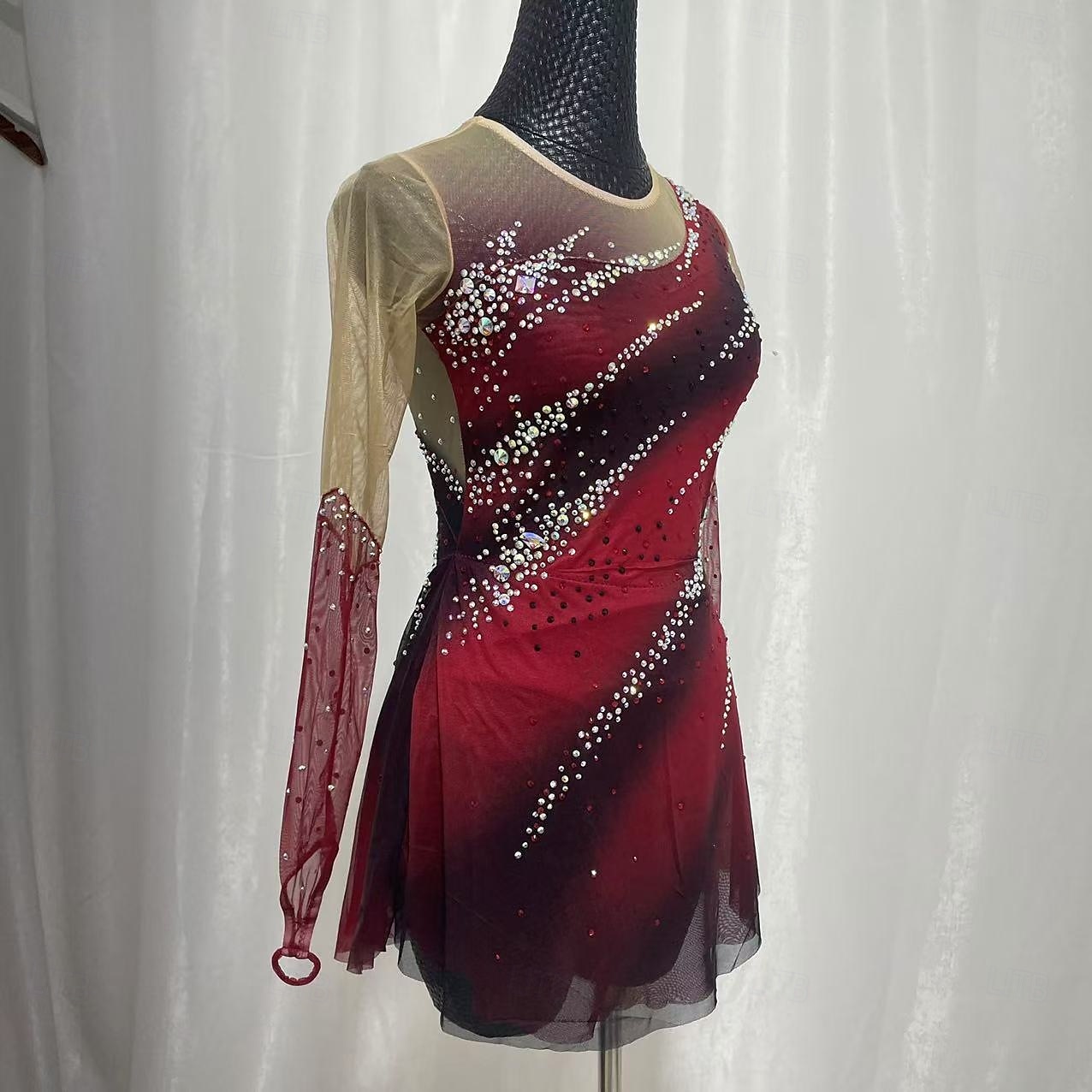 Figure skating costumes for adults and children customized red spandex mesh grading performance costumes competition training rhinestone women's skirts performance costumes 2025 - $249.69 –P7