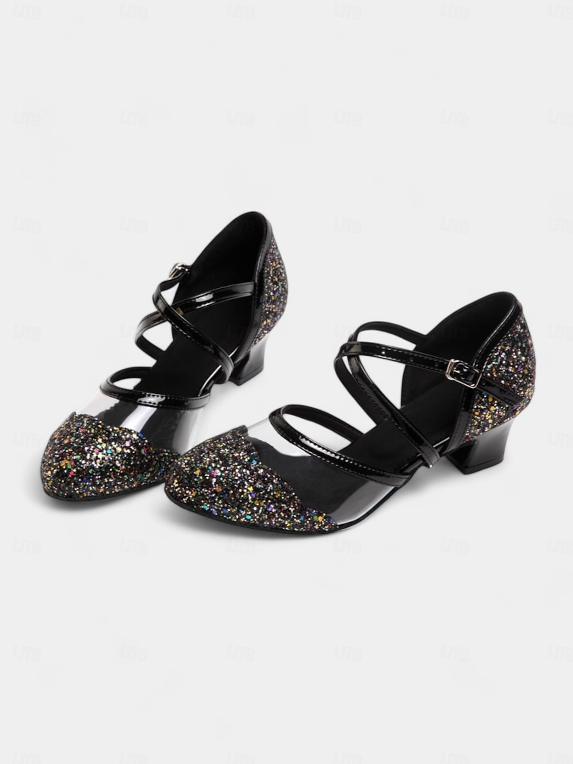 chaussures de danse à paillettes noires pour femmes avec brides croisées, semelle en daim souple et talons bas – parfaites pour les événements de salon, latins et de fête de 2025 ? $46.99 –P9