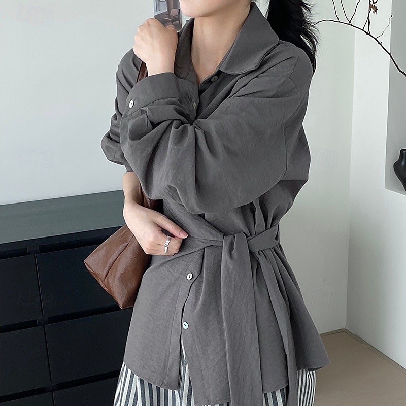 Damen Hemd Täglich Stilvoll Langarm Hemdkragen Weiß Frühling & Herbst 2025 - $49.99 –P7