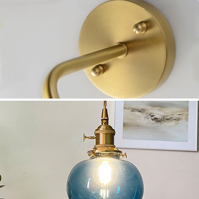 nordic ins retro atmosféra mosazné skleněné nástěnné svítidlo kreativní individuální nástěnné svícny noční 110-240v 2026 - $92.99 –P9