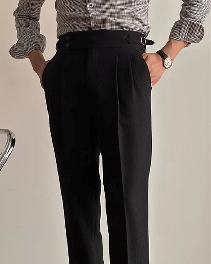 Herren Waffel Abschlußfeier Anzughose Neapel Hosen Hose Knöpfe Tasche Einfarbig Komfort Formell Party Arbeit Mode Klassicher Stil Schwarz Weiß Mikroelastisch 2025 - $27.99 –P8