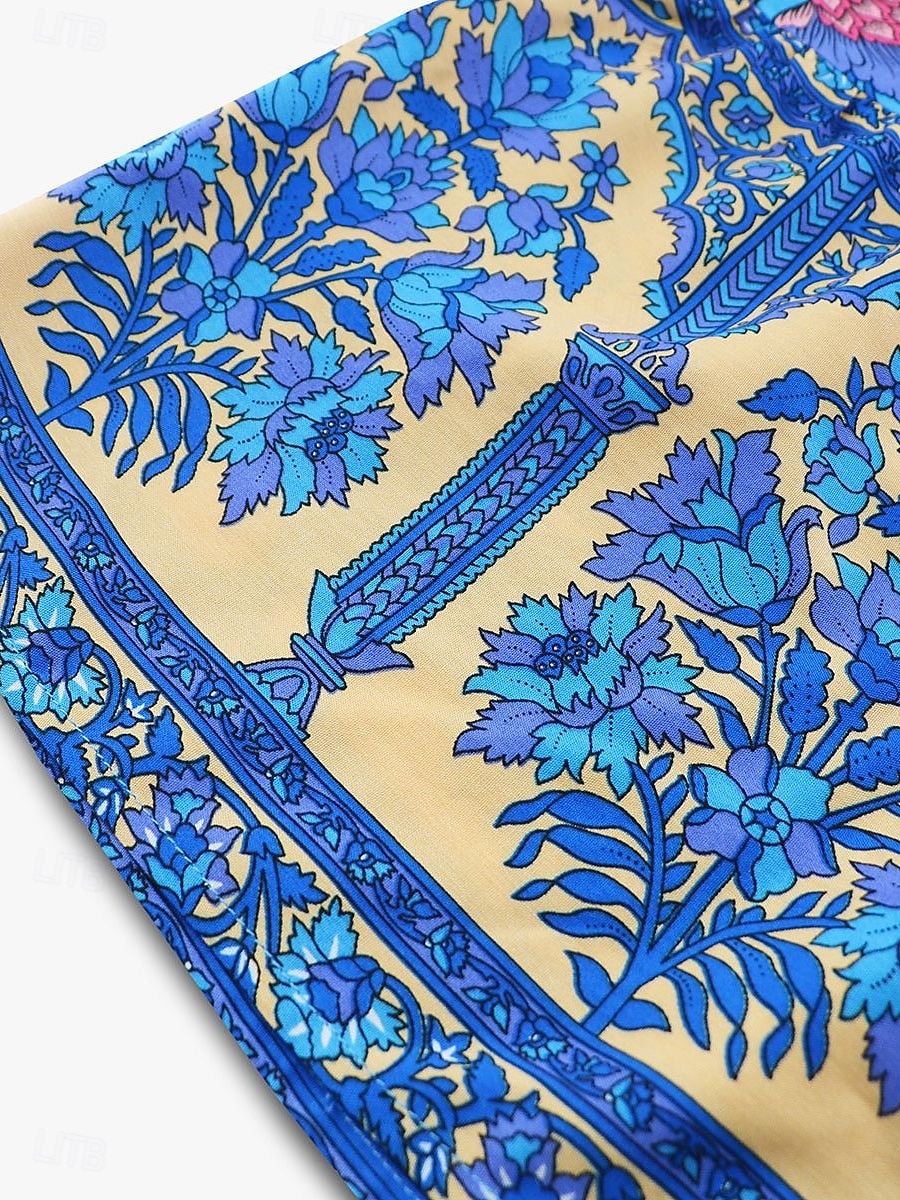 Dame Midikjole Uformell kjole Swingkjole Kjole med A-linje Boho-kjole Bohem Fritid Daglig Normal Blomstret Kortermet V-hals Rød Blå Fuksia Sommer Vår 2025 - $46.99 –P4