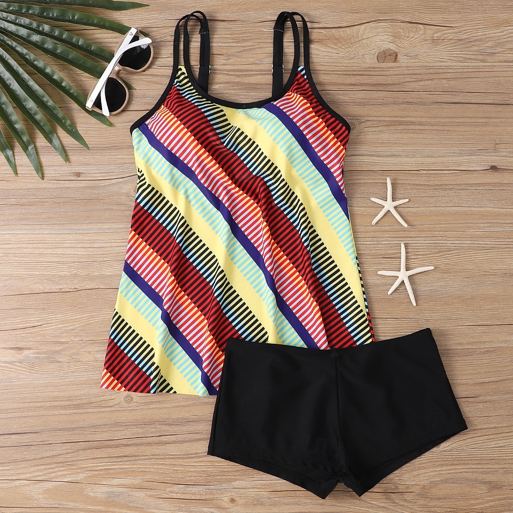 Mujer Bañadores Tankini Traje de baño Vacaciones Tropical Bloque de color Sin Mangas Trajes de baño 2025 - $28.99 –P2