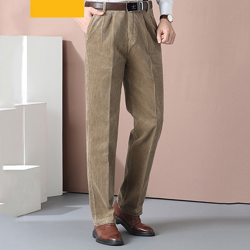 Men's Dress Pants Corduroy Pants Trousers Chinos Buttons Pocket Straight Leg Plain Comfort Formal Party Work Fashion Classic Style Dark Khaki Light Khaki Micro-elastic 2025 - $42.99 –P3