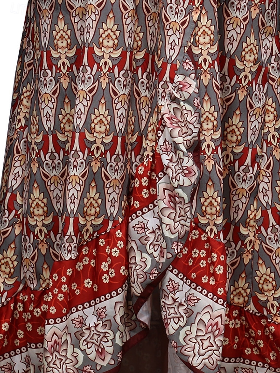 Dame Maxikjole Uformell kjole Swingkjole Kjole med A-linje Boho-kjole Fritid Daglig Normal Blomstret Langermet V-hals Brun Sommer Vår Høst 2025 - $46.99 –P5