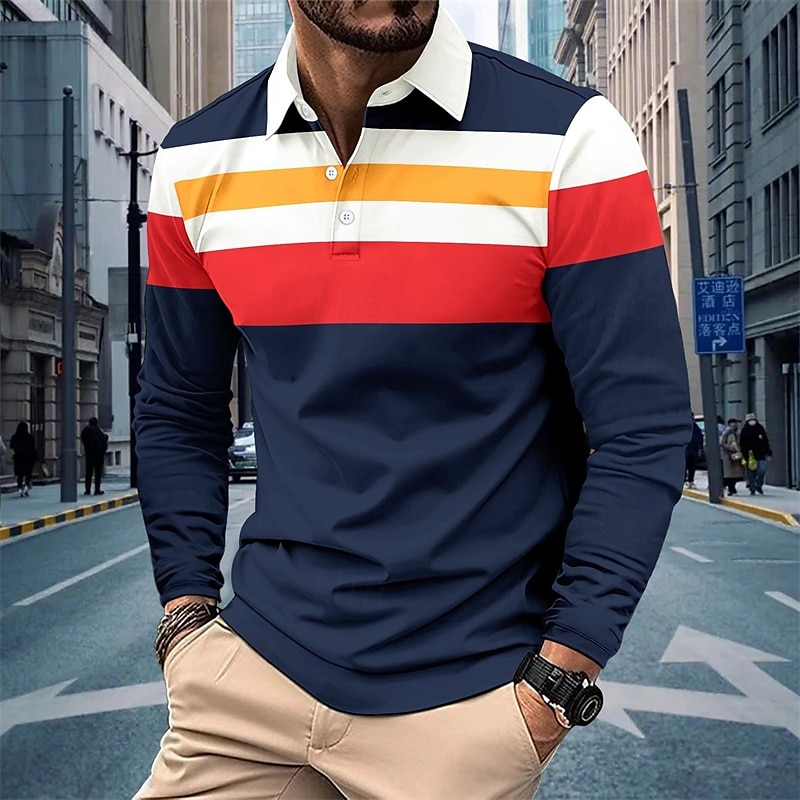 Men's Golf Shirt Golf Polos Shirts Work Casual Lapel Long Sleeve Basic Modern Color Block Patchwork Buttons Spring &  Fall Regular Fit Navy Blue Green Golf Shirt 2025 - $21.99 –P1