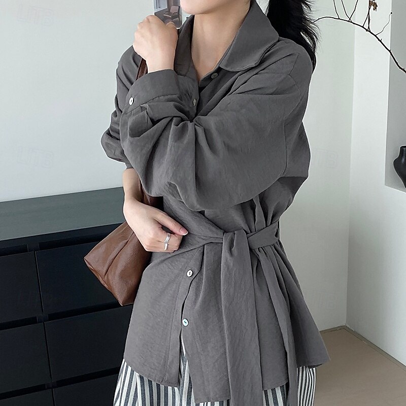 Damen Hemd Täglich Stilvoll Langarm Hemdkragen Weiß Frühling & Herbst 2025 - $49.99 –P5