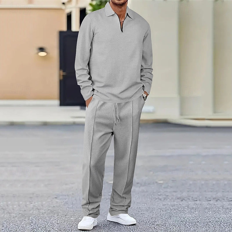 Miesten Vohveli poolopaidat Quarter Zip Polo Päivittäin Pyhäpäivä Neljänneksen postinumero Pitkähihainen Muoti Moderni Tavallinen 2-osainen 봄 & Syksy Normaali Musta Valkoinen Sininen Khaki Vaalean 2025 - $34.99 –P9