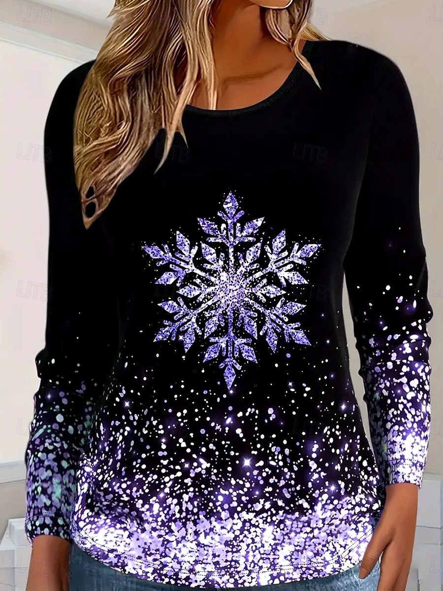 T-Shirt da Donna con Maniche Lunghe Top Glitter Fiocco di Neve Collo a Giro Sparkle Gradiente Moda Invernale Festiva Nera Rosa Luminoso Casual Vestibilità Confortevole Abbigliamento del 2025 a $22.99 –P5