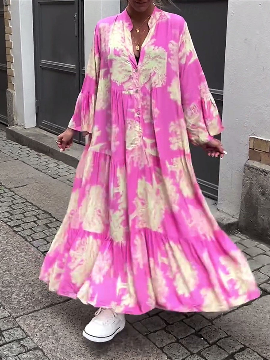 robe longue à fleurs pour femmes, col fendu, manches longues, été, printemps de 2025 ? $57.99 –P5