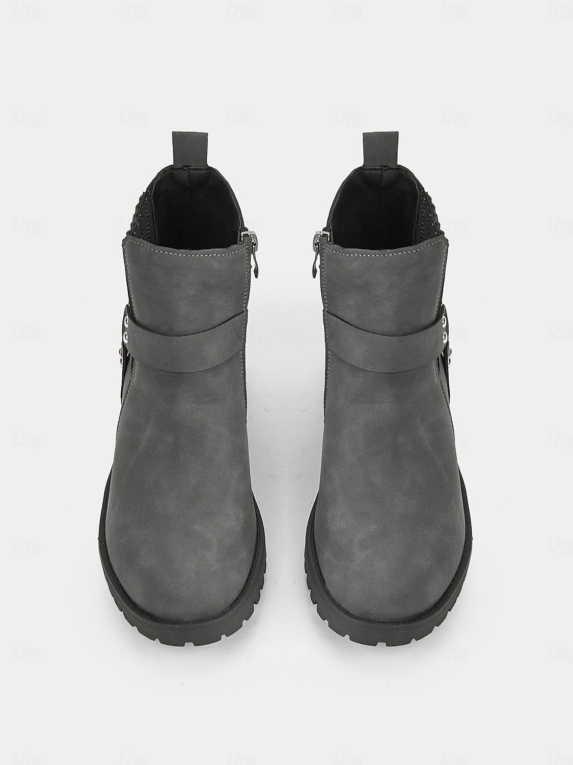 Women's Grey Ankle Boots – Stylish Block Heel with Strap Details, Side Zip, and Rugged Sole for Casual and Outdoor Wear 2025 - $42.99 –P8
