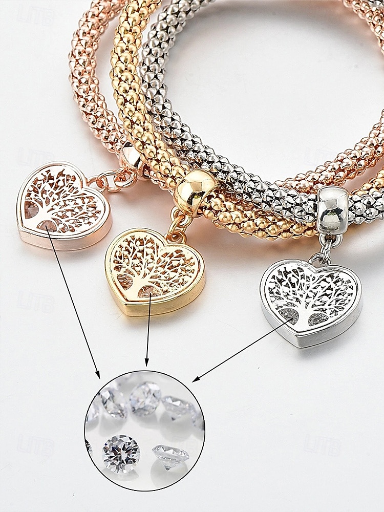 Zestaw bransoletek z zawieszkami w kształcie serca i drzewa życia - wielokolorowe plecione bransoletki damskie do układania w stosy w stylu boho, idealne do codziennych stylizacji lub jako prezent 2026 - $9.99 –P6