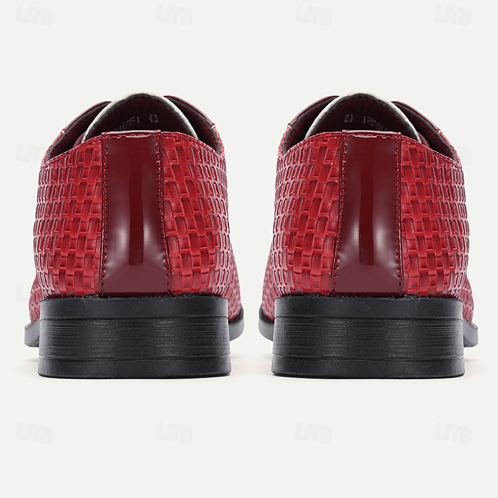 sapatos sociais masculinos de couro sintético vermelho trançado – oxfords elegantes com cadarço e detalhes em couro envernizado para ocasiões formais e casuais de 2025 por $54.99 –P6