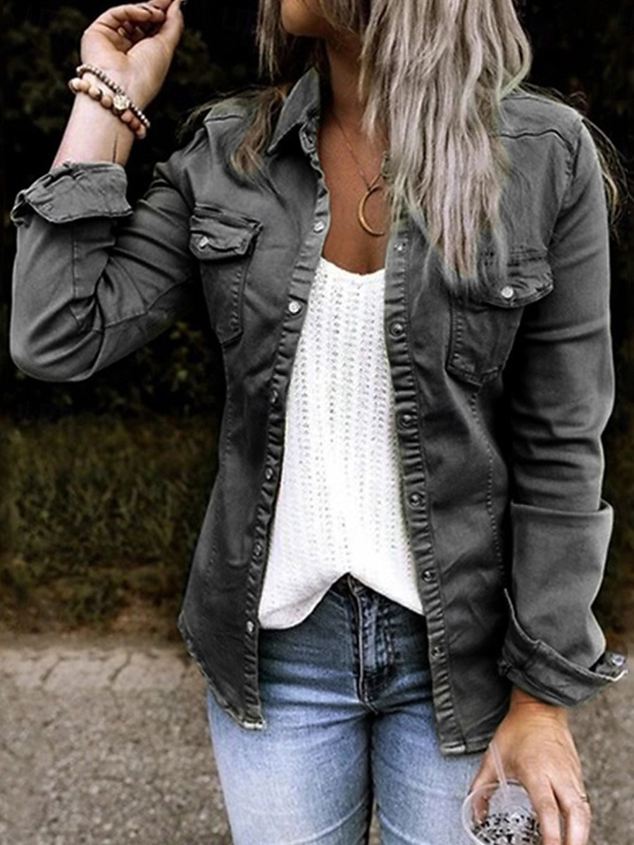 Women's Shirt Long Sleeve Shirt Collar Black Army Green Gray Spring & Fall 2025 - $34.99 –P3